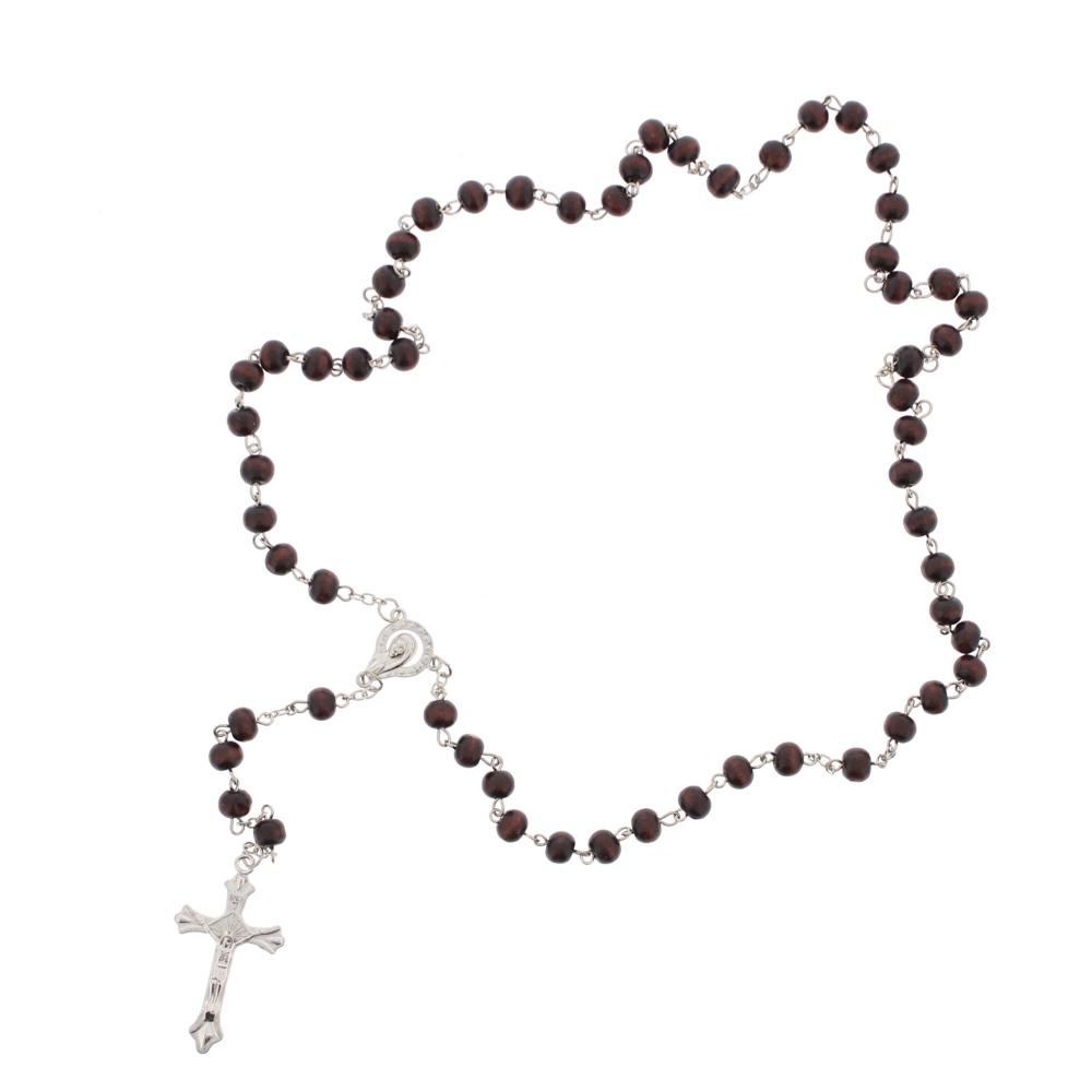 Zac's Alter Ego - Wooden Beaded Rosary Cross Collier - Marron